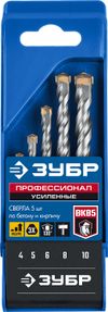 Фото ЗУБР  5 шт: d 4-5-6-8-10 мм, трехгранный хвостовик, набор сверл по бетону усиленных, Профессионал (2916-H5) Зубр 2916H5Z01 Зубр