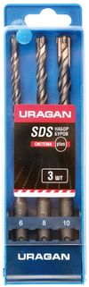 Фото URAGAN 3 шт: 5 х 160, 6 х 160, 8 х 160 мм, набор SDS-plus буров (901-25554-H3) Uragan 90125554H3 Uragan