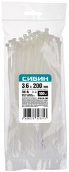 Фото Хомуты-стяжки белые ХС-Б, нейлоновые 3.6*200мм, 100шт Сибин 378636200 Сибин