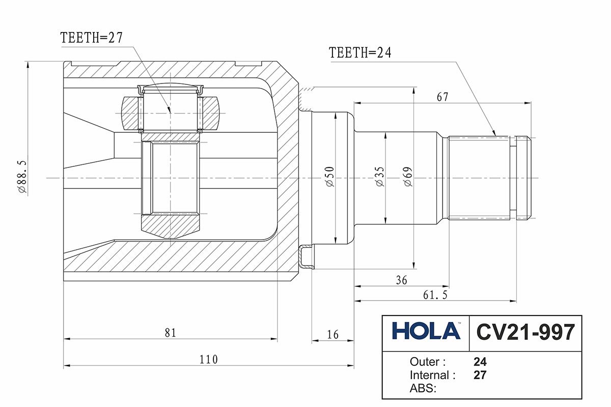 ШРУС внутренний передний для Lexus NX 200/300H 2014> CV21997 Hola