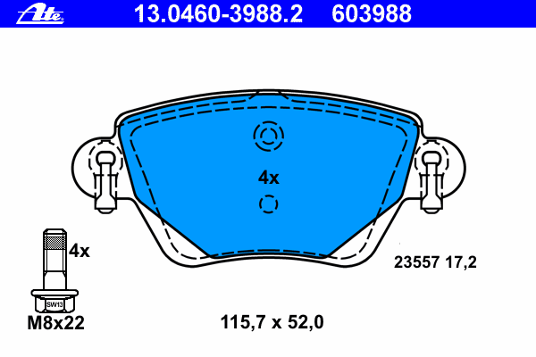 Колодки тормозные задние дисковые к-кт для Jaguar X-TYPE 2001-2009 13.0460-3988.2 Ate