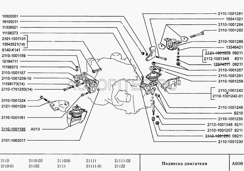 ПОДУШКА КПП (БМРТ) двигателя задняя, голая 199603 21101001286 Автоваз