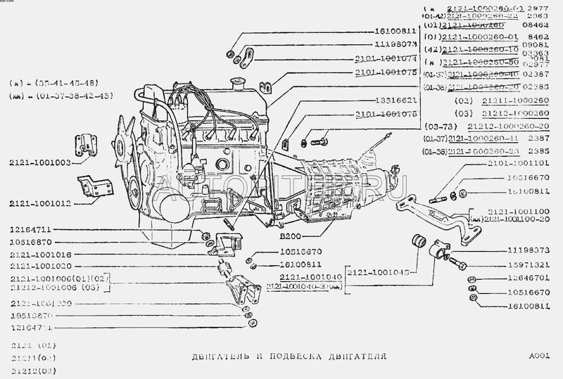 Подушка задней опоры двигателя ВАЗ-2121 в сборе (4 ступ. КПП) 21211001040 Автоваз