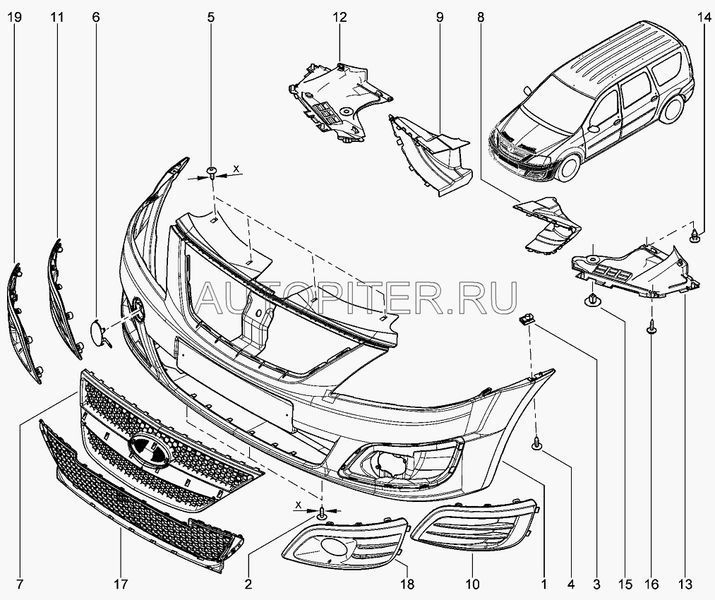 Решетка переднего бампера Нижняя Lada Largus 84500 8450000249 Автоваз