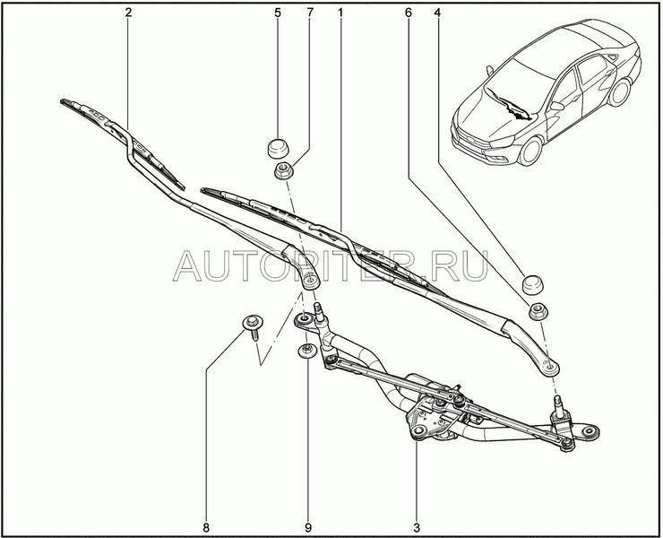 Привод стеклоочистителя (трапеция) с мотором в сборе для Lada Vesta 8450007313 Автоваз