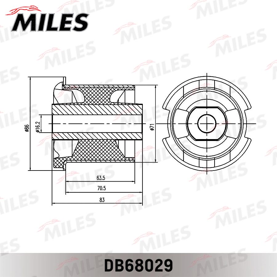 Сайлентблок, рычаг независимой подвески колеса DB68029 Miles