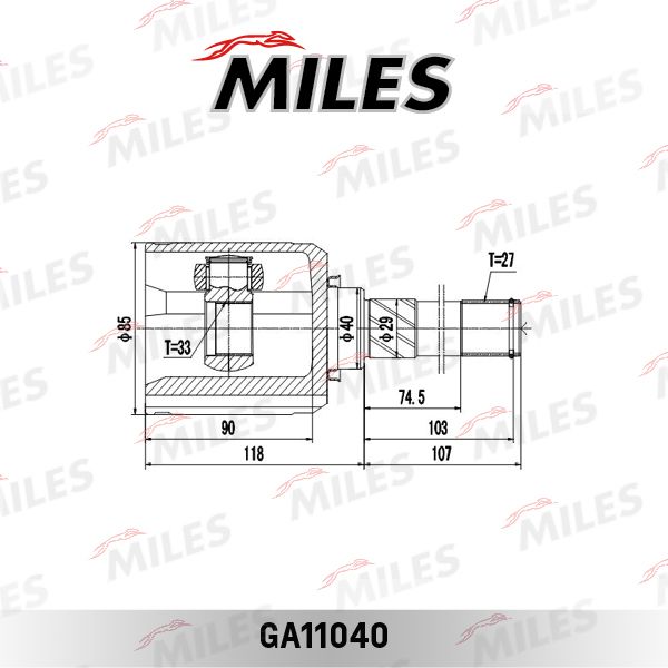 ШРУС внутренний левый передний NISSAN QASHQAI I/X-TRAIL T31 2007- ga11040 Miles