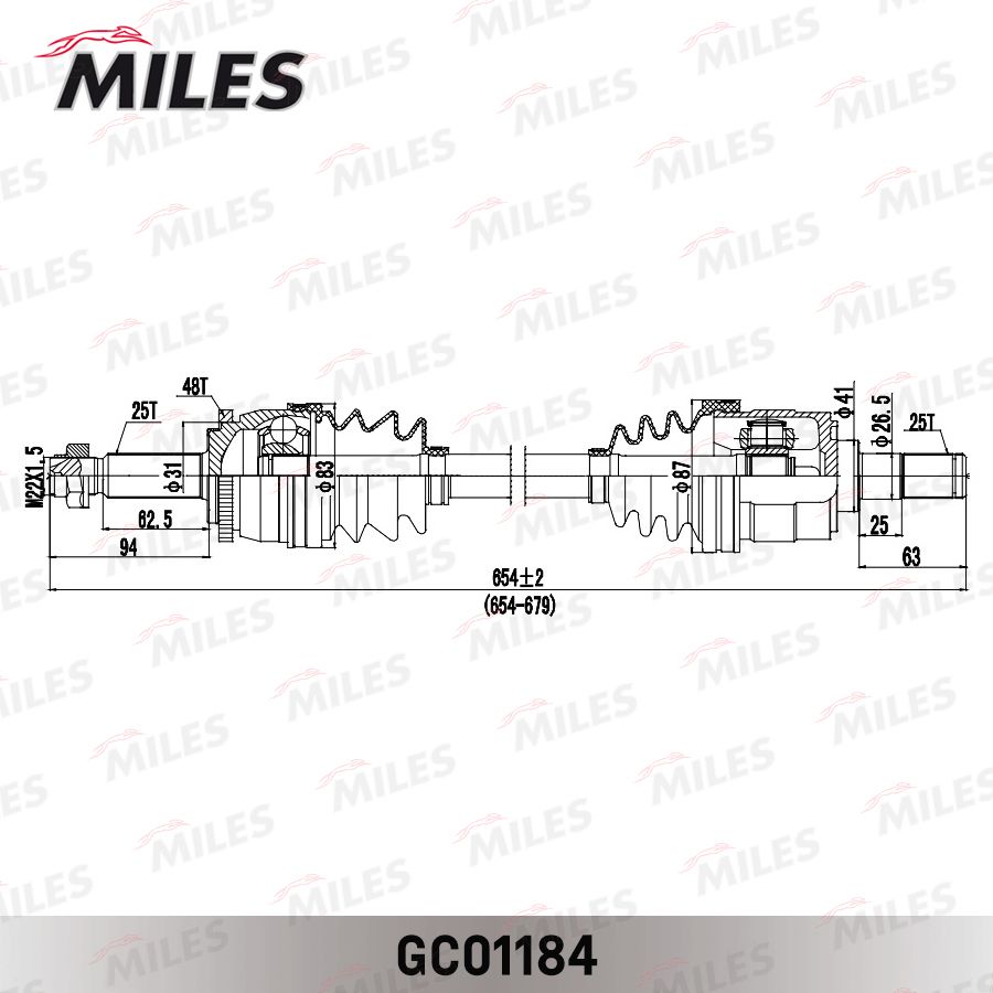 Привод передних колес HYUNDAI Solaris левый в сборе GC01184 Miles