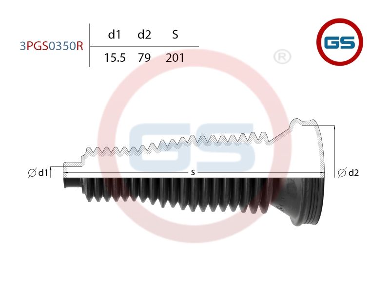 Пыльник рулевой рейки размер: 15,5x79x201 3pgs0350r GS
