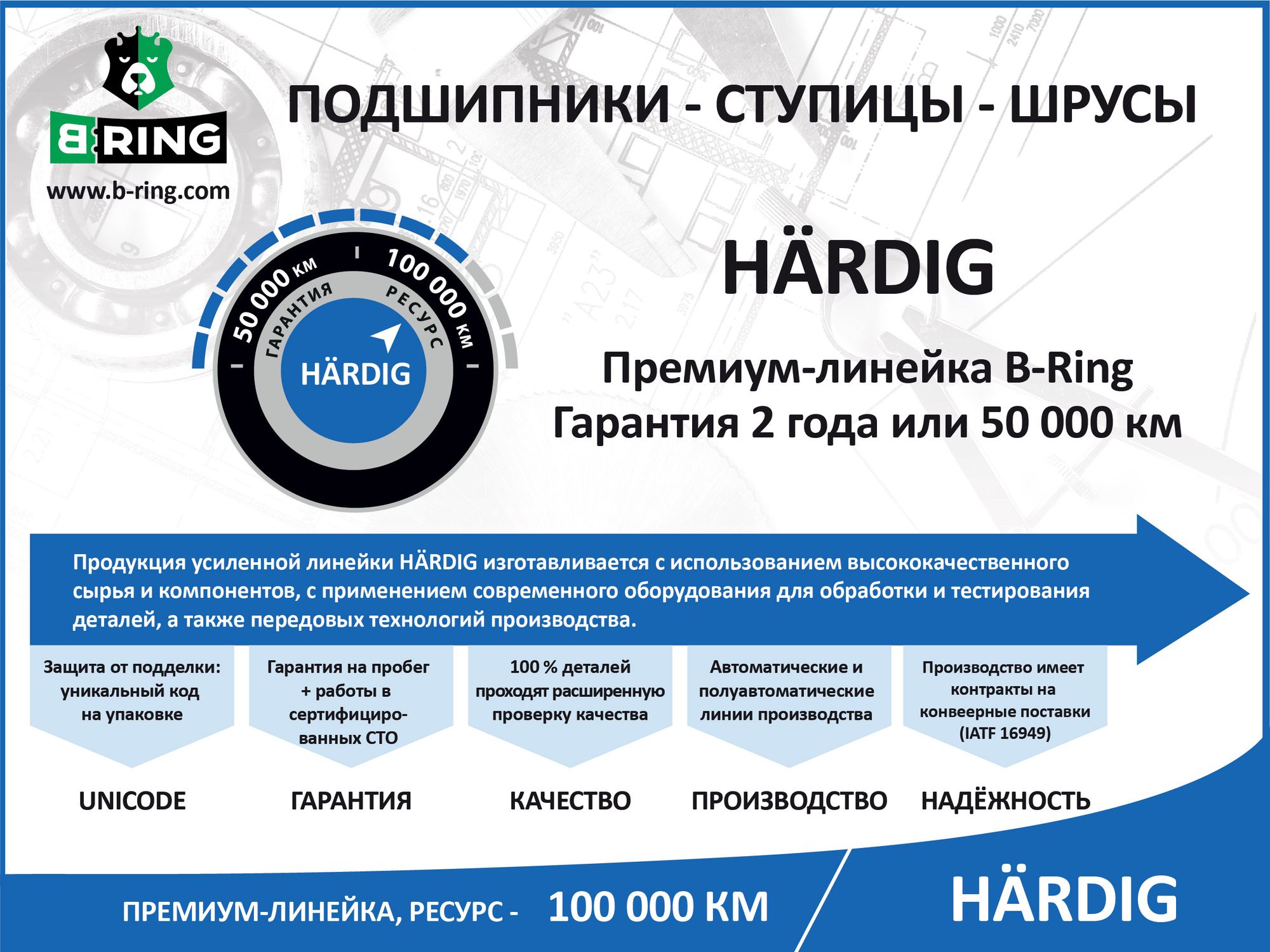 ШРУС НАРУЖНЫЙ, ЛИНЕЙКА HARDIG, С АБС, HYUNDAI SANTA FE (05-), KIA SORENTO (05-), (30/36) hboc1816a B-Ring