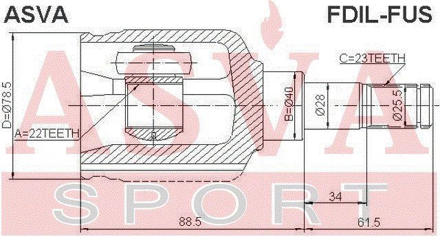 ШРУС внутренний левый 22x40x23 fdilfus Asva