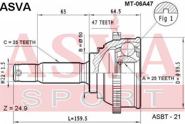 Шарнирный комплект MT06A47 Asva