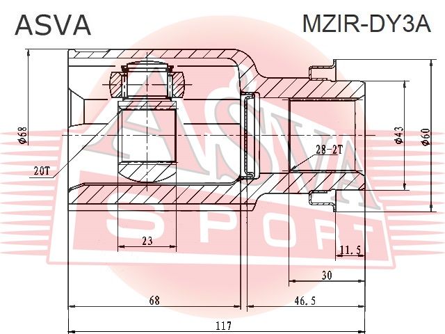 ШРУС внутренний правый 20x43x28 MAZDA Demio DY3/DY5 2002-2007 MZIRDY3A Asva