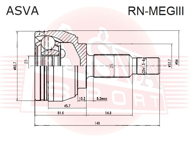 ШРУС НАРУЖНЫЙ LOGAN/MEGANE 25x23x52 RNMEGIII Asva