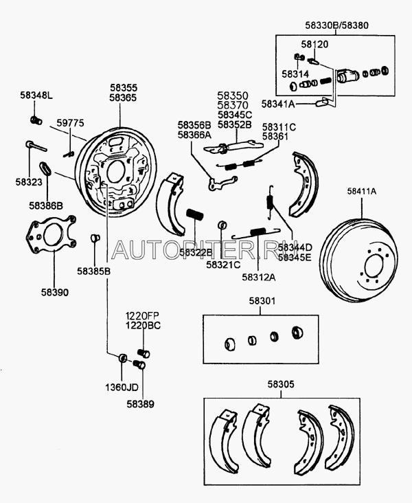 Ремкомплект задних колодок правый 5837025000 Hyundai-Kia