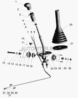 рычаг переключения передач маз-64229,54323,5516 в сборе оао маз 64221170341001 Маз