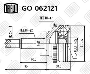 ШРУС для а/м Chevrolet Aveo T250 (06-) ABS (наруж.) (GO 062121)
