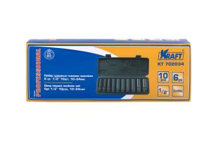 НАБОР УДАРНЫХ ТОРЦЕВЫХ ГОЛОВОК 12 ГЛУБОКИЕ 10 ШТ kt702034 Kraft