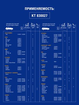 Щетка стеклоочистителя универсальная бескаркасная 500mm,10 адаптеров КТ 830027 kt830027 Kraft