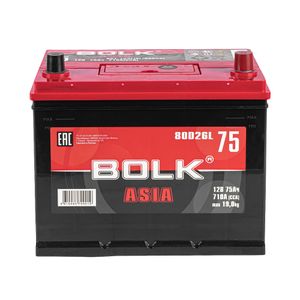 Аккумулятор BOLK ASIA 75 А/ч обратный R+ 260x175x225 D26 EN 710 А