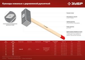 Кованая кувалда ЗУБР 6 кг, деревянная рукоятка 650 мм 201126 Зубр
