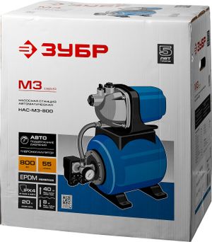 НАСМ3800 Станция насосная ЗУБР ?Мастер? М3 автоматическая, 800 Вт, пропускная способность 55 л/мин, hacm3800 Зубр