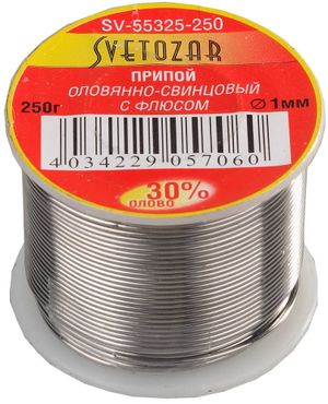 СВЕТОЗАР ПОС 30, 1 мм, 250 г, трубка с флюсом, катушка, припой (SV-55325-250) sv55325250 Светозар