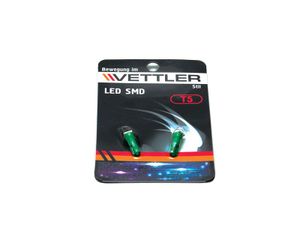 Лампа светодиодная 12V T5 бесцокольная (панель приборов) 1 SMD зеленый (W2*4.6d) (к-т 2 шт)