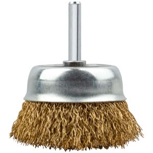Корщетка-чашка, со штифтом, стальная латунированная волнистая проволока 60 мм 38516 FiT