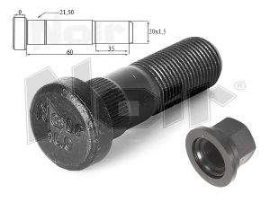 Шпилька крепленния заднего колеса M20X1,5X60