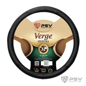 Оплетка руля кожа M d-38см VERGE FIBER черная, экокожа 129629 PSV