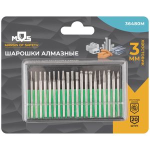 Шарошки, усиленная сталь с алмазным напылением, штифт диам. 3 мм, 20 шт. 36480m MOS