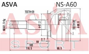 Полуось передняя для Nissan Armada 2004-2016 nsa60 Asva