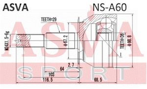 Полуось передняя для Nissan Armada 2004-2016 nsa60 Asva