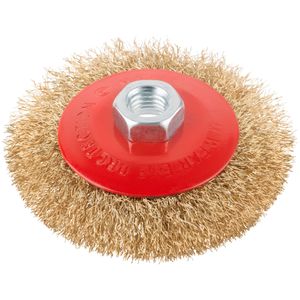 Корщетка-колесо с наклоном, гайка М14, стальная волнистая латунированная проволока 100 мм 39021 Курс