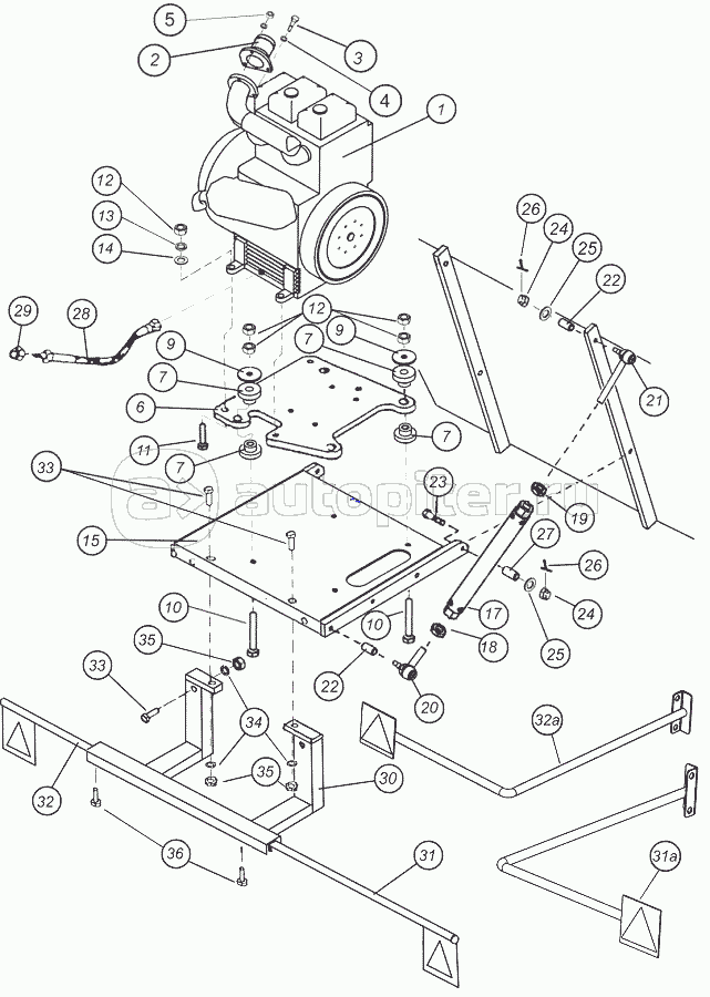 Дизельный двигатель, установочные узлы и детали