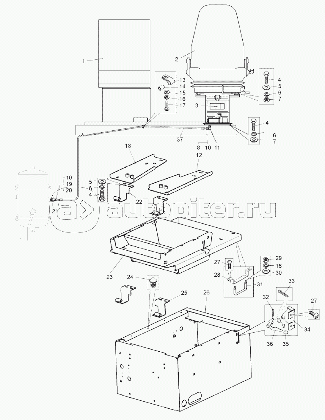 Установка сидений и трубопроводов (7555B-6800006-20, 75131-6800008);Mounting of seats and pipelines (7555B-6800006-20, 75131-6800008)