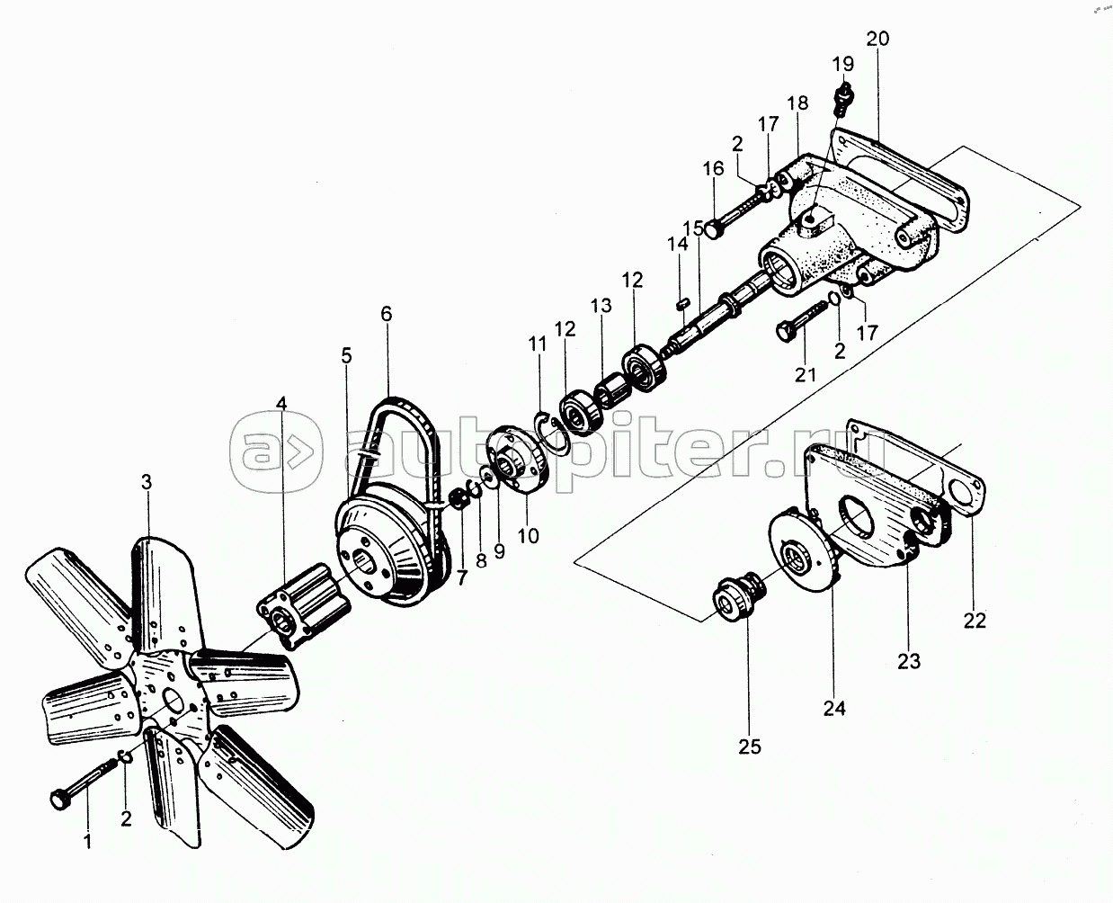 498BPG Cooling water pump and fan assembly