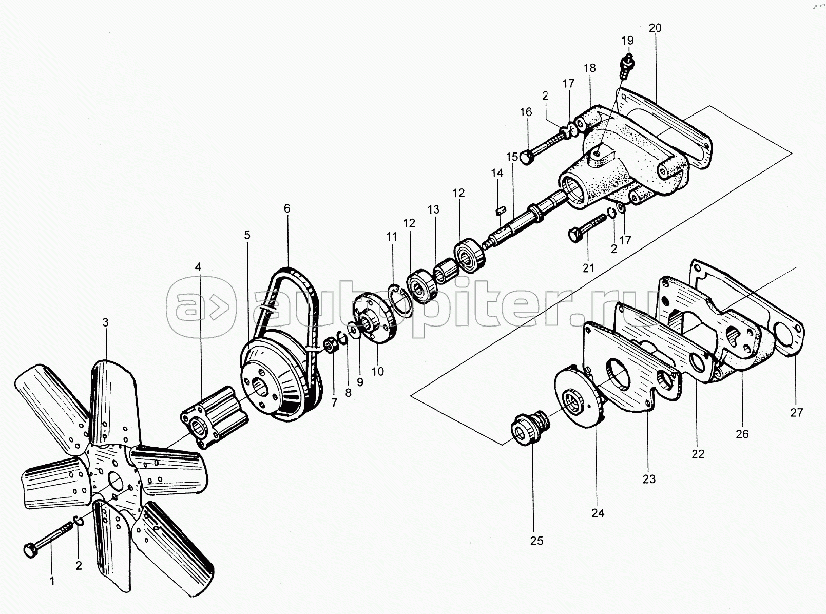 498ВТ Cooling water pump and fan assembly
