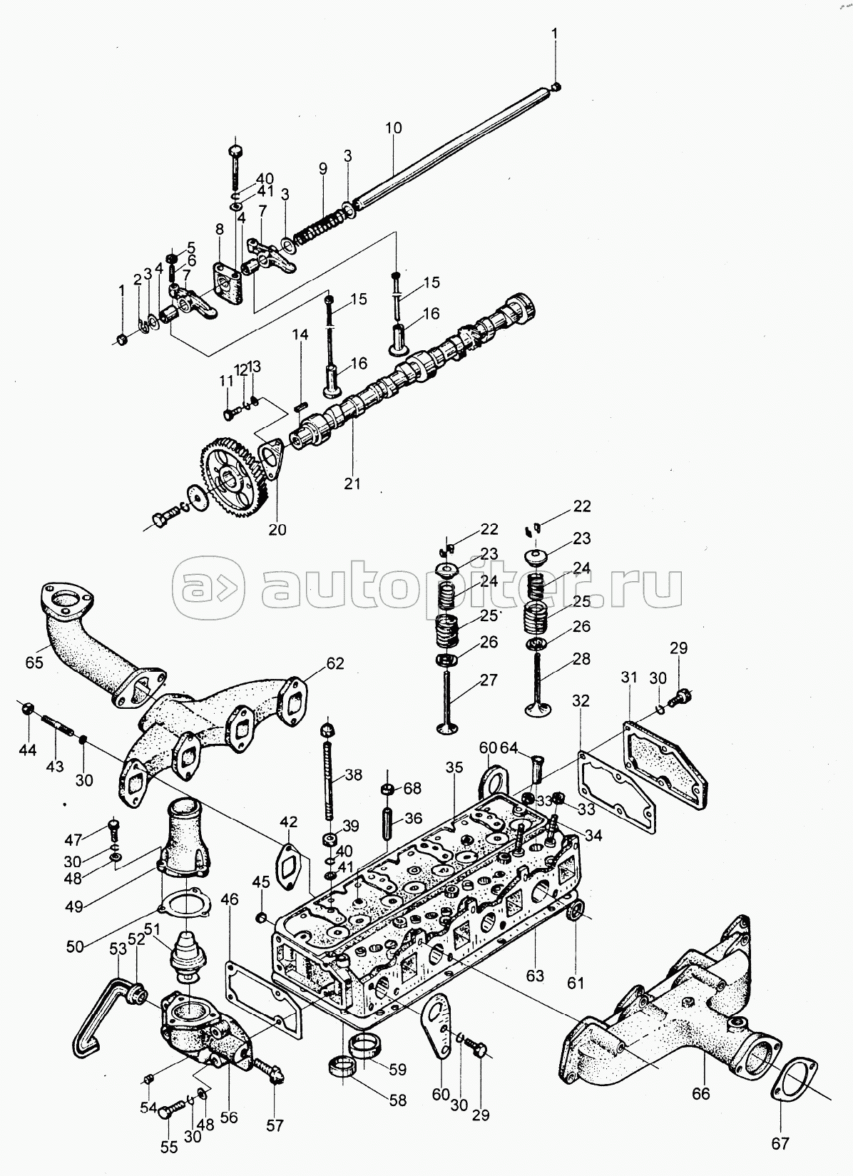 498ВТ Cylinder head and gas exchanging system assembly
